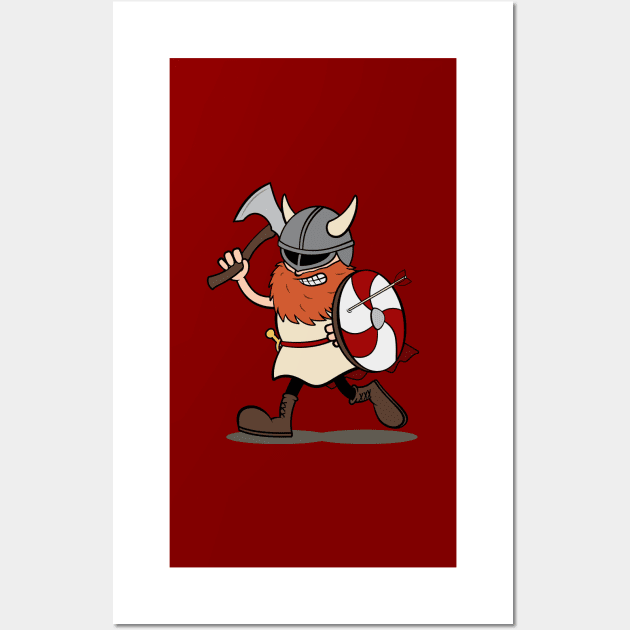 Viking Berserker Cartoon (Player 2 / Red) Wall Art by Koyaanisqatsian